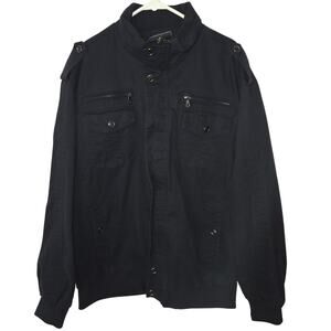 Outdoor Jacket Mens Military DBlue Waist Buttons Pockets Zipper Snaps Collar 2XL